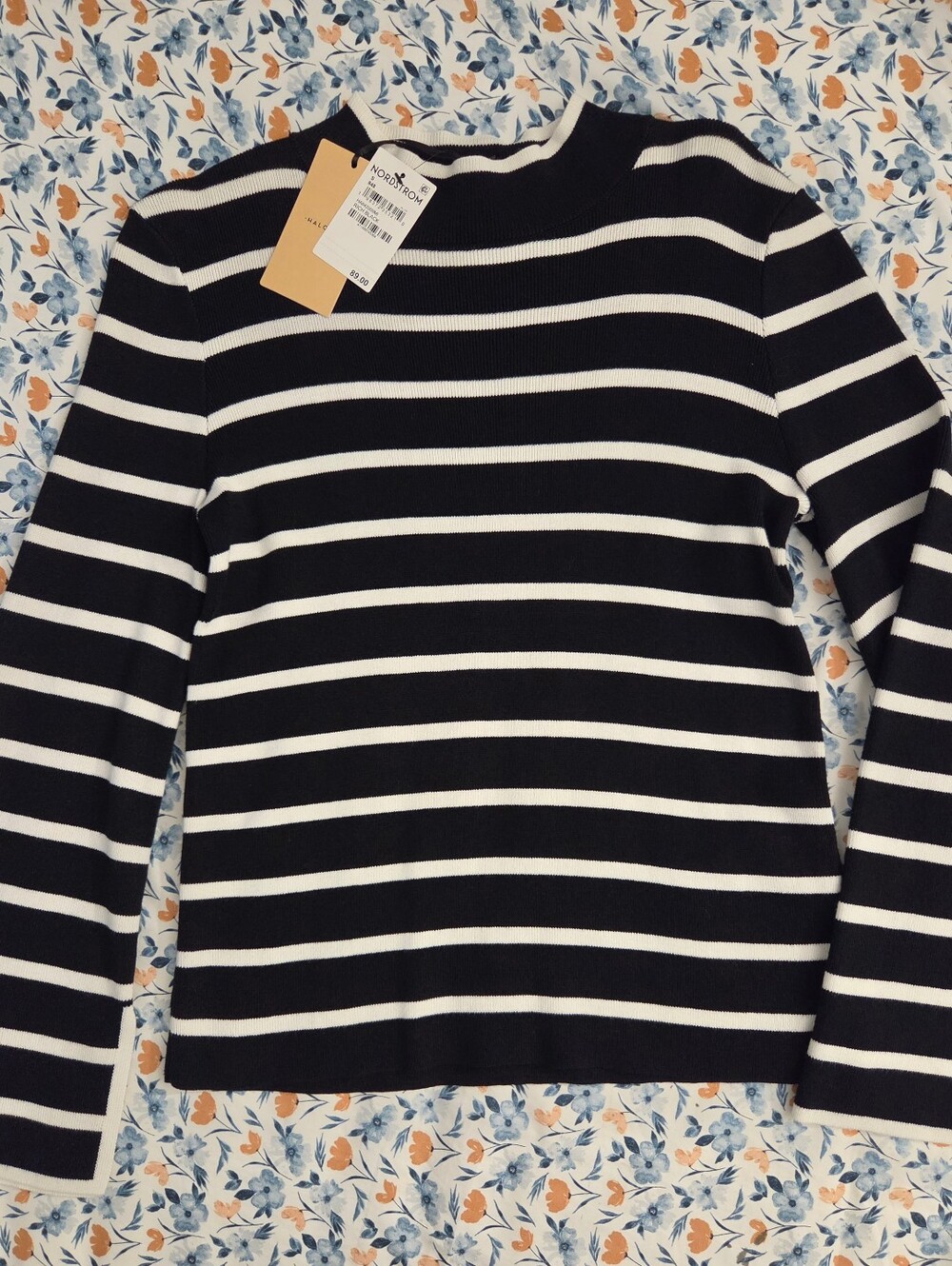 Halogen Black & White Striped Mockneck Sweater